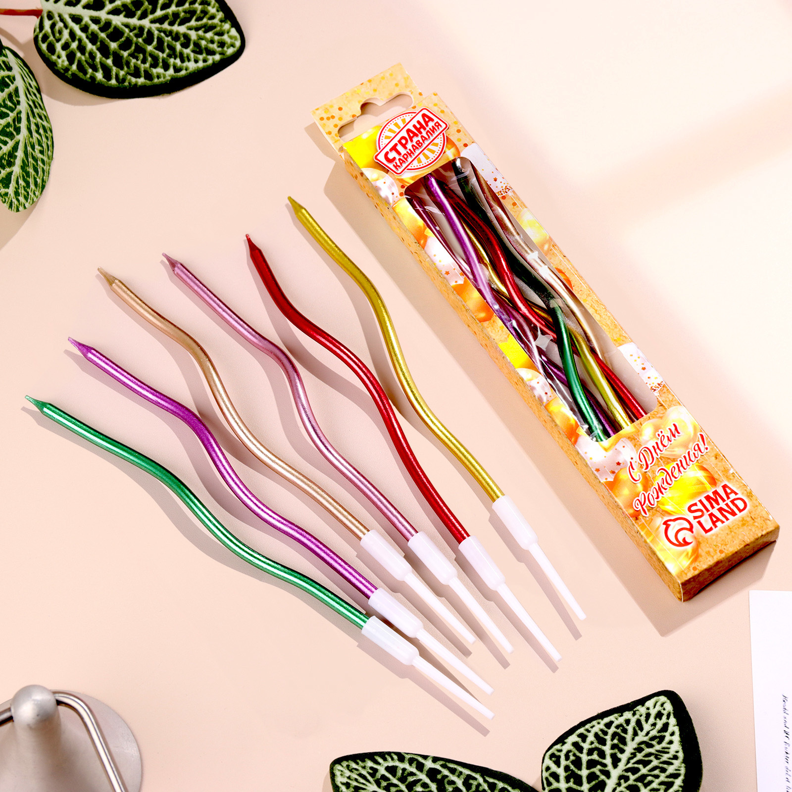 Свечи для торта "Серпантин" 6 шт, коктейльные, разноцветные 5541550
