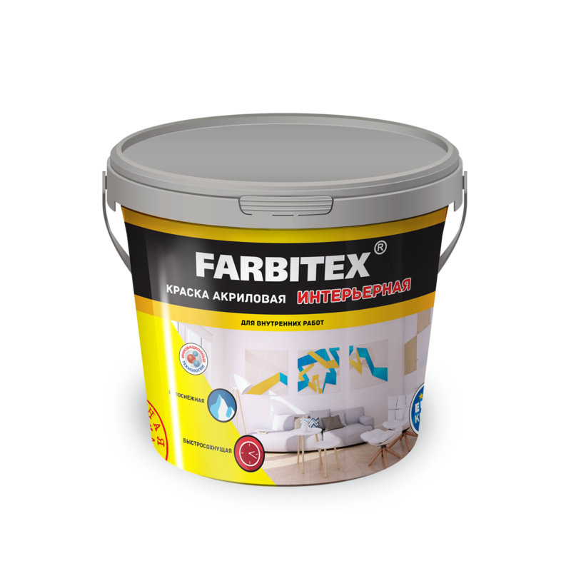 Краска Farbitex Акриловая Интерьерная Белый Матов. 3кг (6/192)