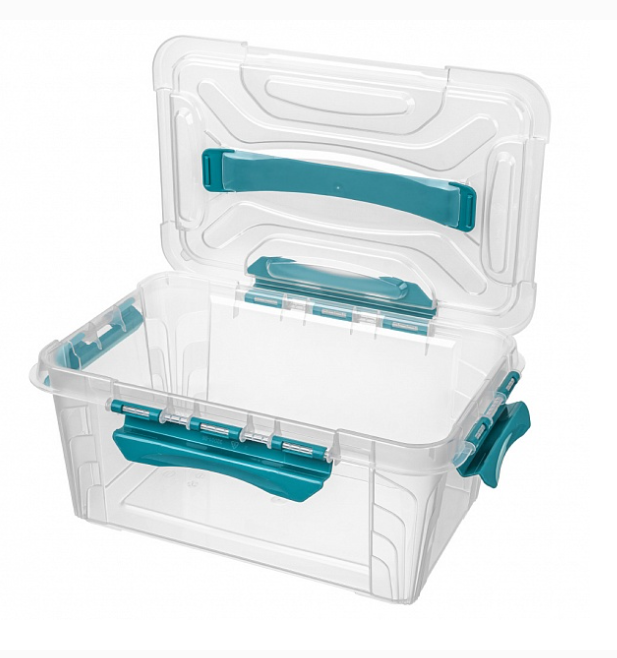 Ящик универс. 290*190*124мм 4,2л Grand Box c/замками, с/руч. голубой Быт