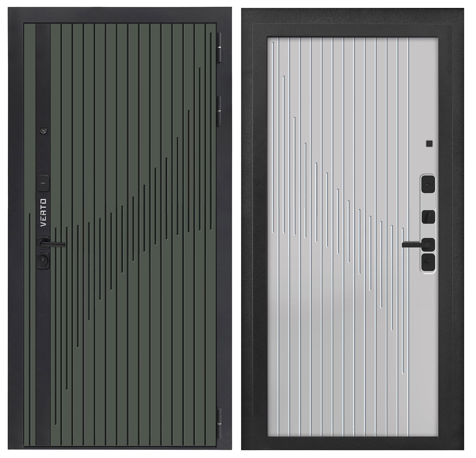 Дверь метал Verto 8 Мосс/Эмалит белый/Черн муар 960*2050 правая