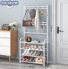 Стойка для обуви Руви белая с вешалкой, 4 полки, металл (10)