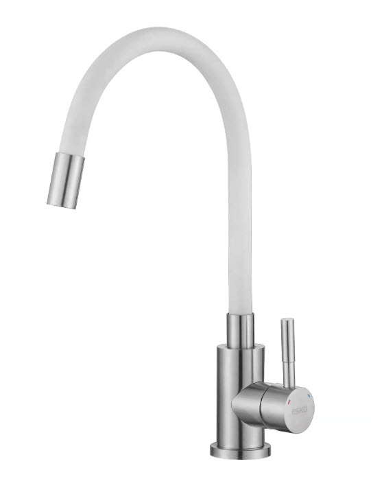 Смеситель Snake для кухни ,гибкий излив белый, нерж.K44W(_10/10_)