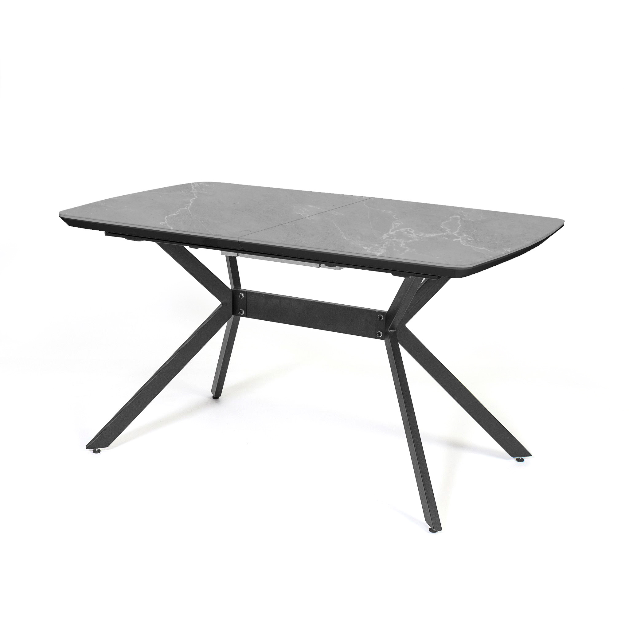 Стол ОЛИМП 2 Керамика (67 В Мрамор серый,МДФ+пленка черная,каркас муар черный)