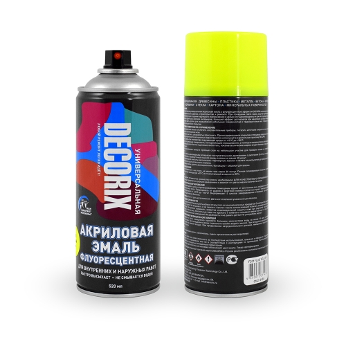 Аэрозольная эмаль флуоресцентная DECORIX 520мл желтый (12)