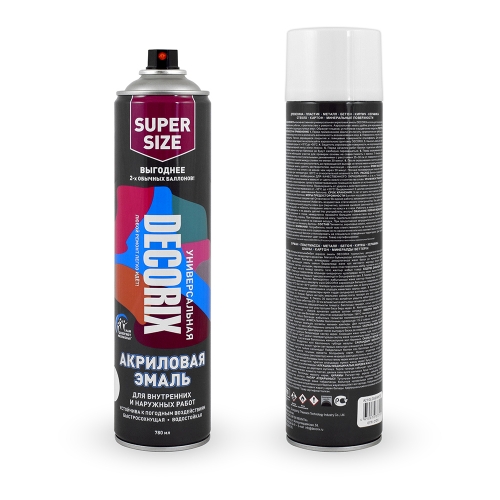 Аэрозольная эмаль универсальная DECORIX 780мл белый глянцевый (12)