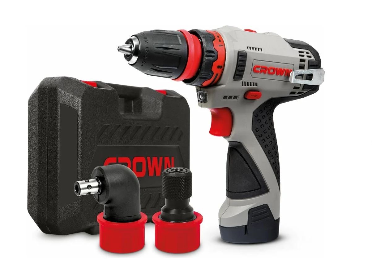 Аккумуляторная дрель-шуруповерт CROWN CT21072HQX-2 BMC 12В, 2*2,0Ач, 19/30Нм, 3 сменные насадки, кей