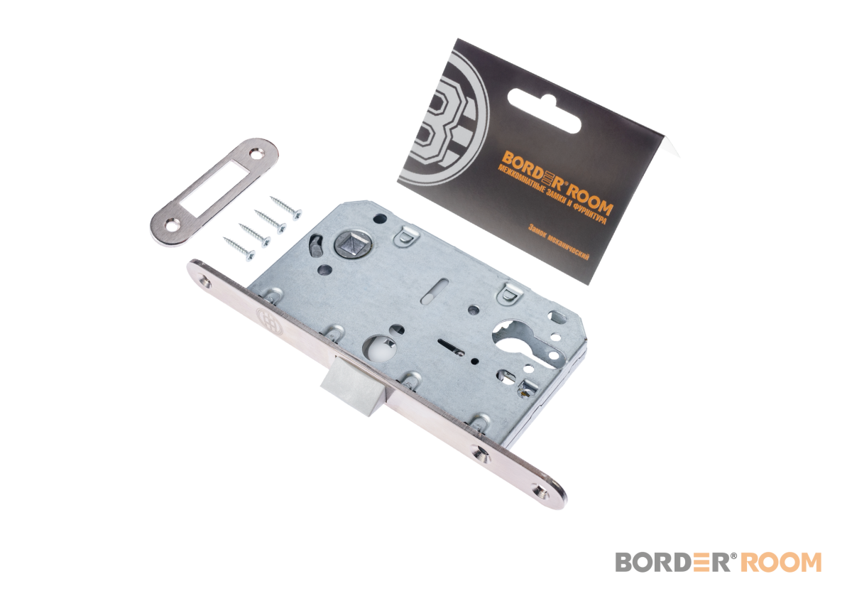 Корпус замка Бордер с пластик ригелем под цилиндр, SN (Никель) (30)