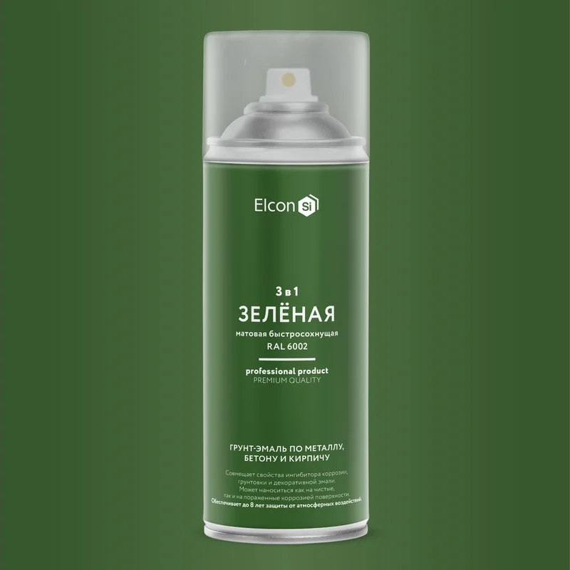 Грунт-эмаль по ржавчине Elcon 3 в 1 матовая зеленая 520 мл аэрозоль (12)