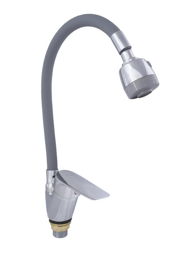 Смеситель VODEN 4429 А27G для кухни на гайке с гибким серым гусаком и насадкой (10 шт/кор) (_10_)