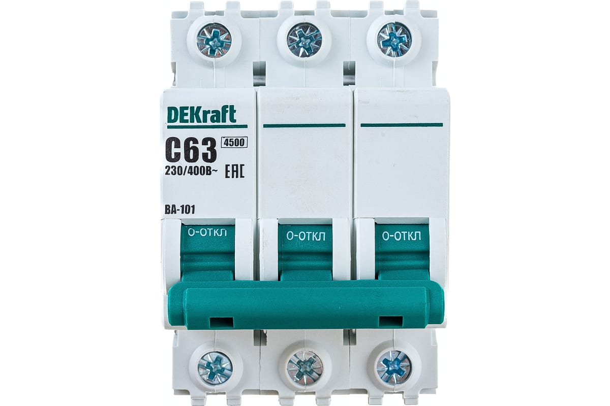 Автоматический выключатель 3Р 63А х-ка C ВА-101 4,5кА Dekraft (4)