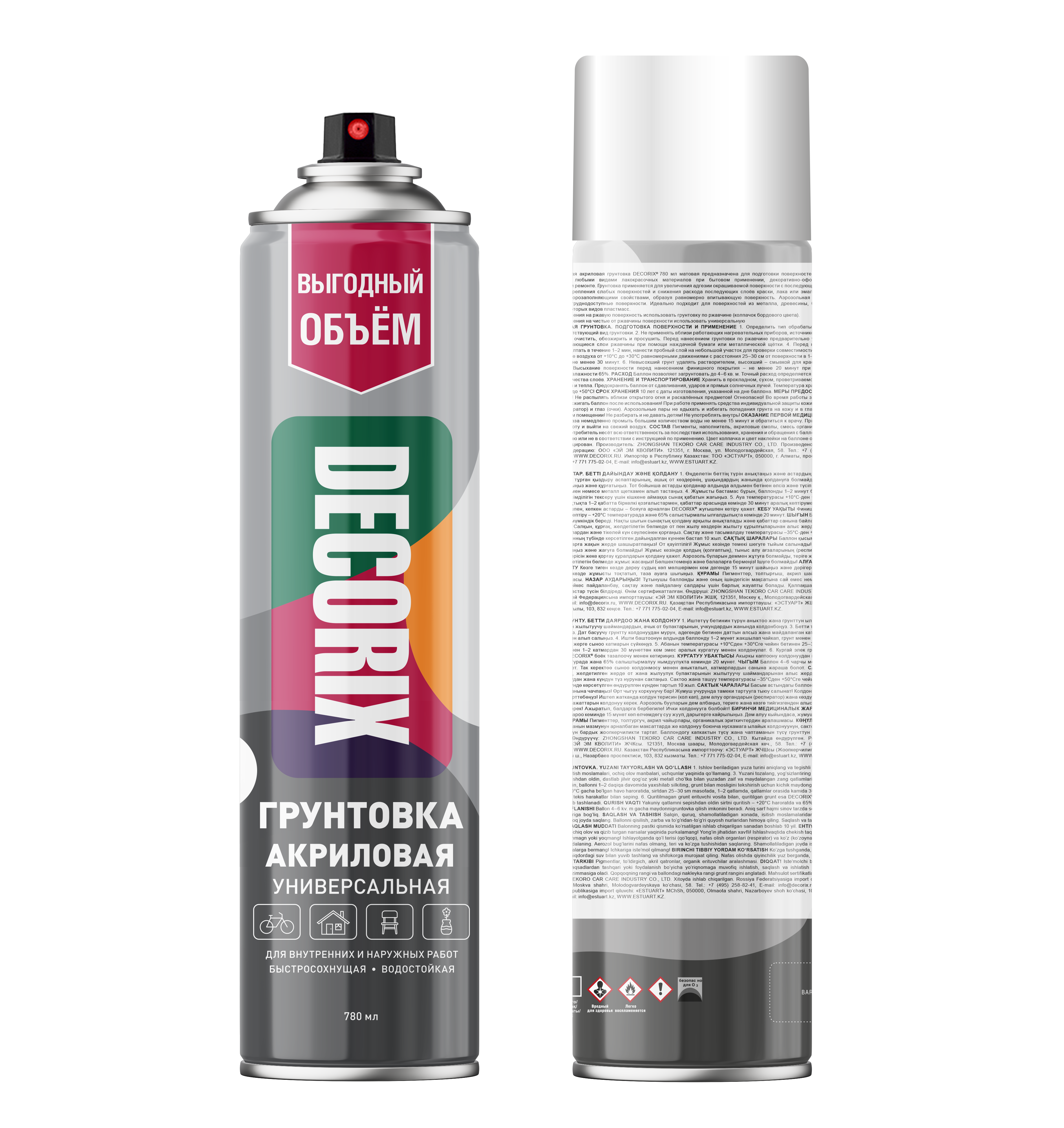 Аэрозольная грунтовка DECORIX, 780 мл, белый (12)