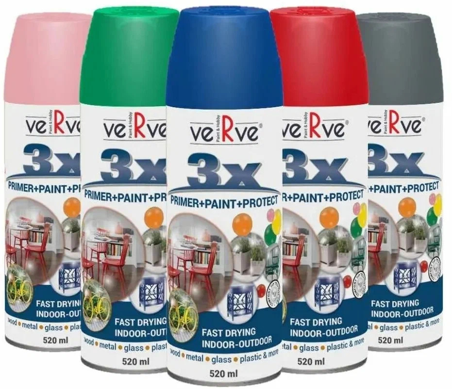 Универсальная акриловая эмаль VERVE 3X цвет: светл.слонов. кость RAL1015, полуматов, спрей 520мл (6)