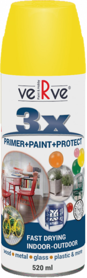 Универсальная акриловая эмаль VERVE 3X цвет: желтый цинковый RAL1018, глянцевый, спрей 520мл (6)