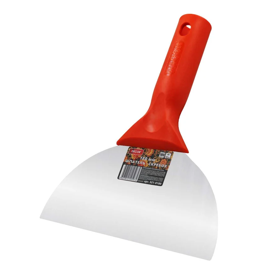 Шпатель-скребок DЕCOR 180 мм, 0,7 мм, конич. резьба (18шт/90шт)