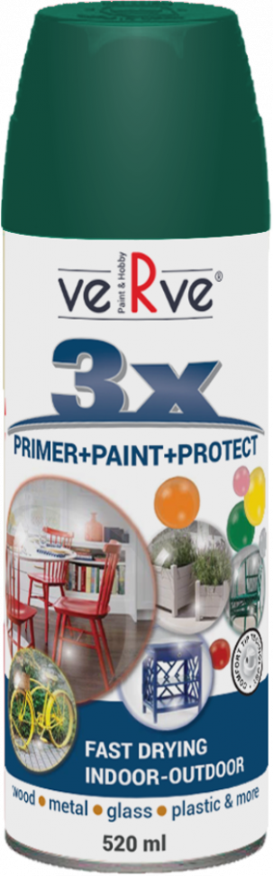 Универсальная акриловая эмаль VERVE 3X цвет: зеленый мох RAL6005, полуматовый, спрей 520мл (6)