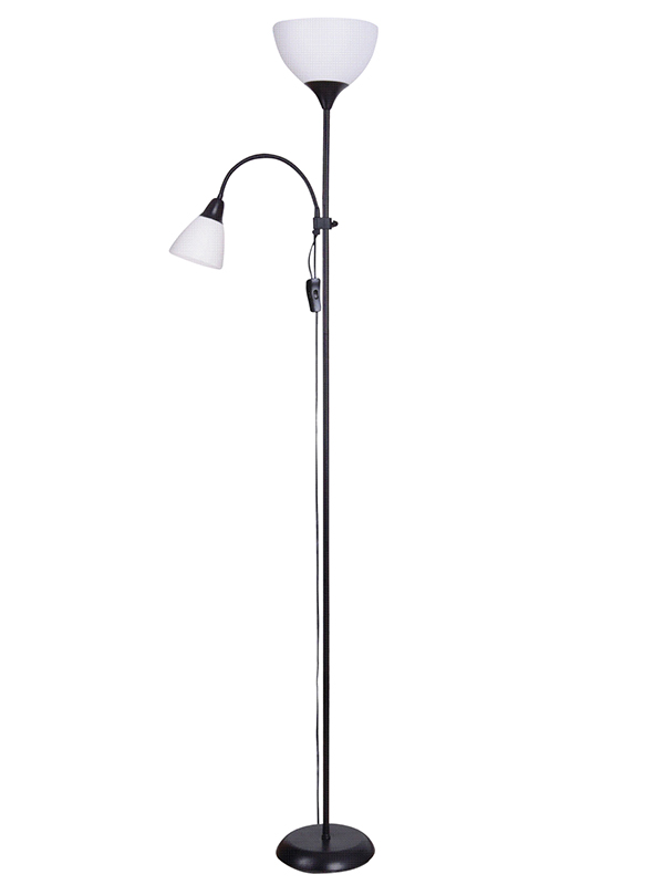 Светильник напольный с 2 плафонами, металл. E27/Е14, черный