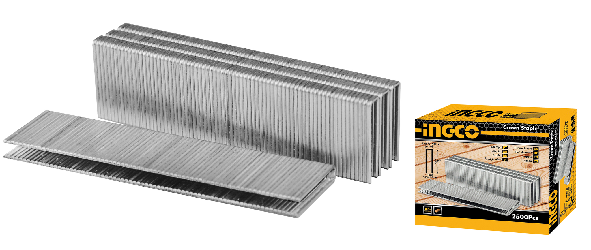 Скобы 18GA 1.25х1х5.7 мм для пневматического нейлера 40 мм INGCO AST18401 (2500) (12)