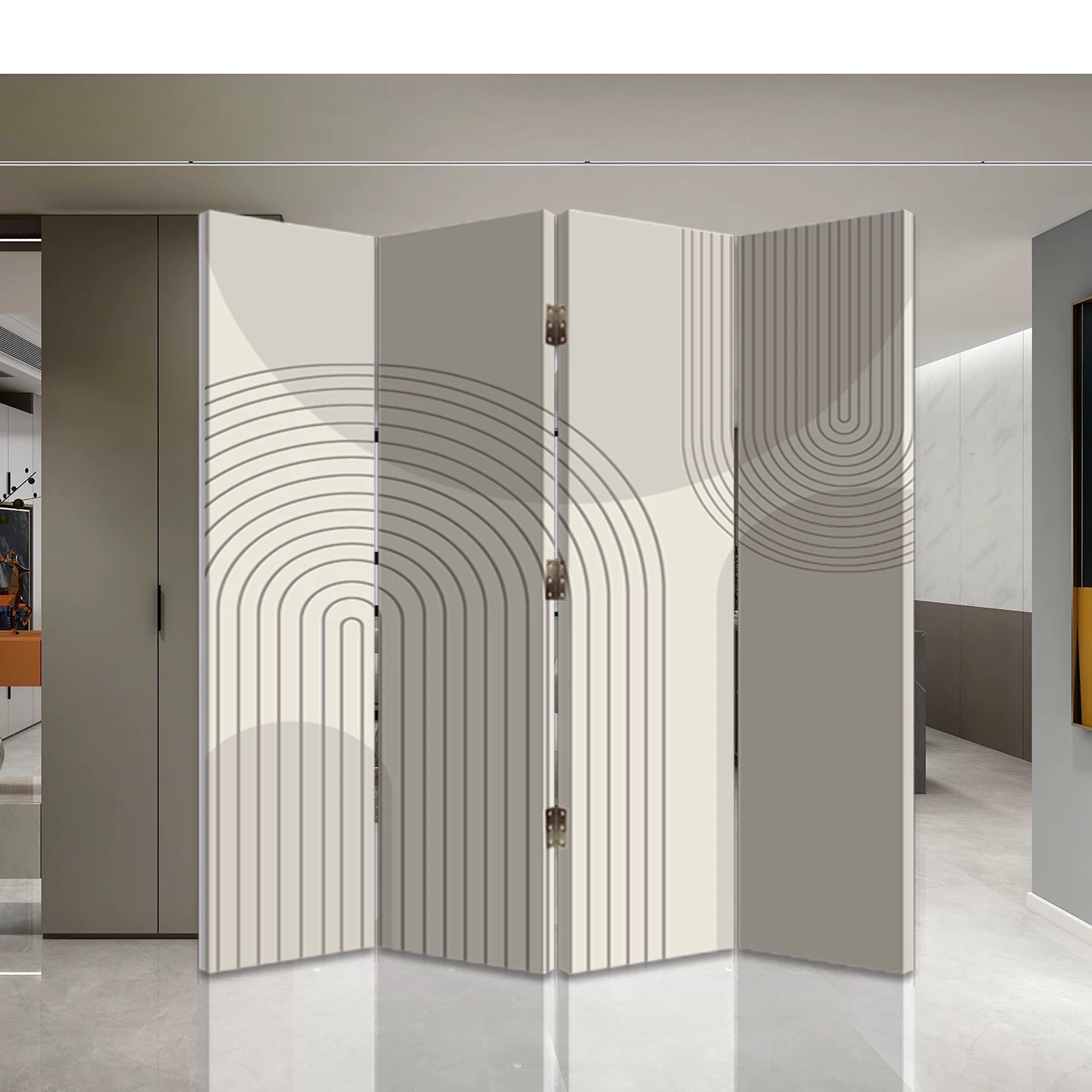 Ширма 4 створки Версаль серо-бежевая 1,8*1,6м на колесах двусторонняя