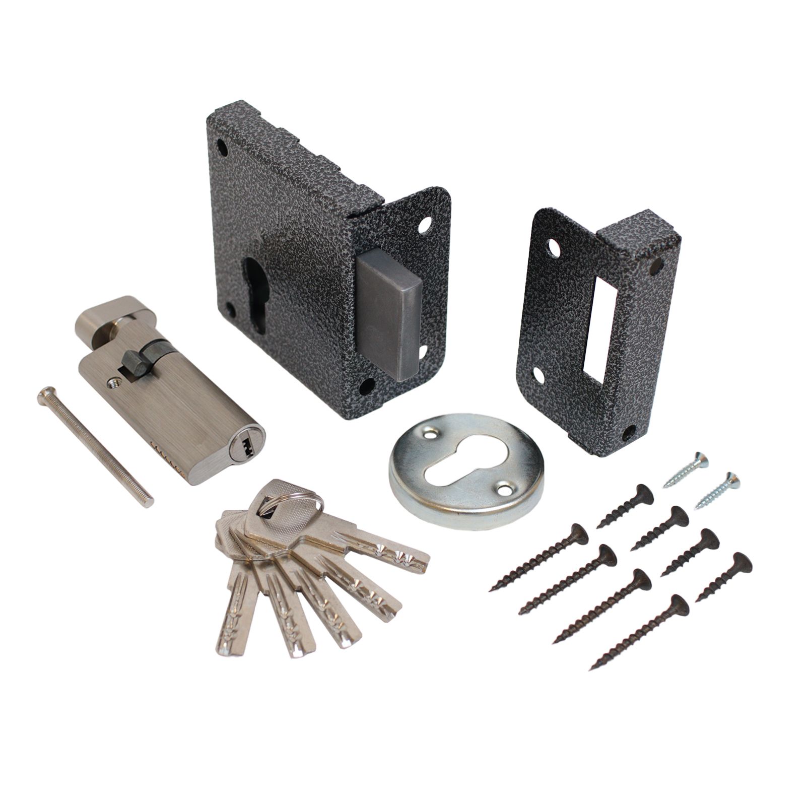 Замок накладной "Птимаш" ЗН1-1У (усиленный цилиндр), серебро (30)