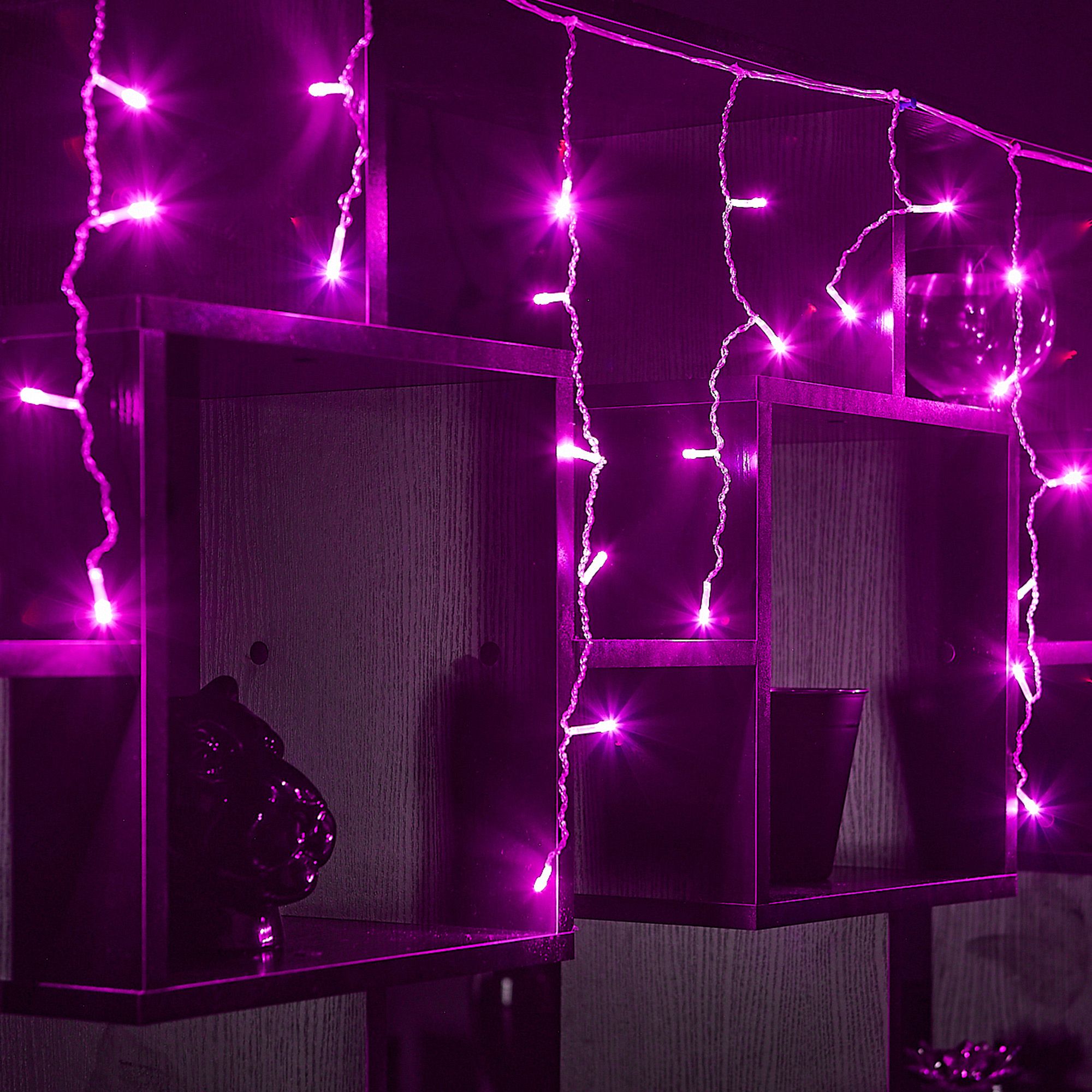 Бахрома светодиодная, 2м. 48 светодиодов. Розовый свет. Провод прозр. ULD-B2005-048/DTA PINK IP20