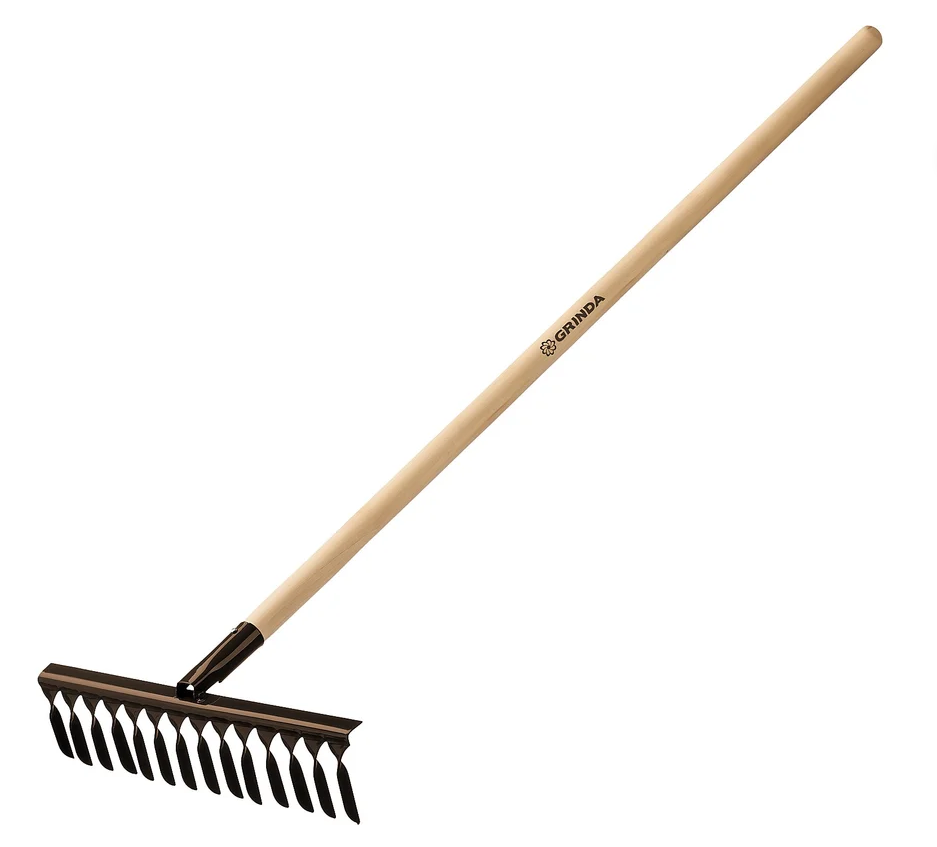 Грабли садовые GRINDA 385х 95х1300 мм, 12 витых зубцов, антикор. пок, черенок дерев