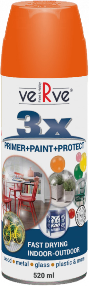 Универсальная акриловая эмаль VERVE 3X цвет: оранжевый натур. RAL2004, глянцевый, спрей 520мл (6)