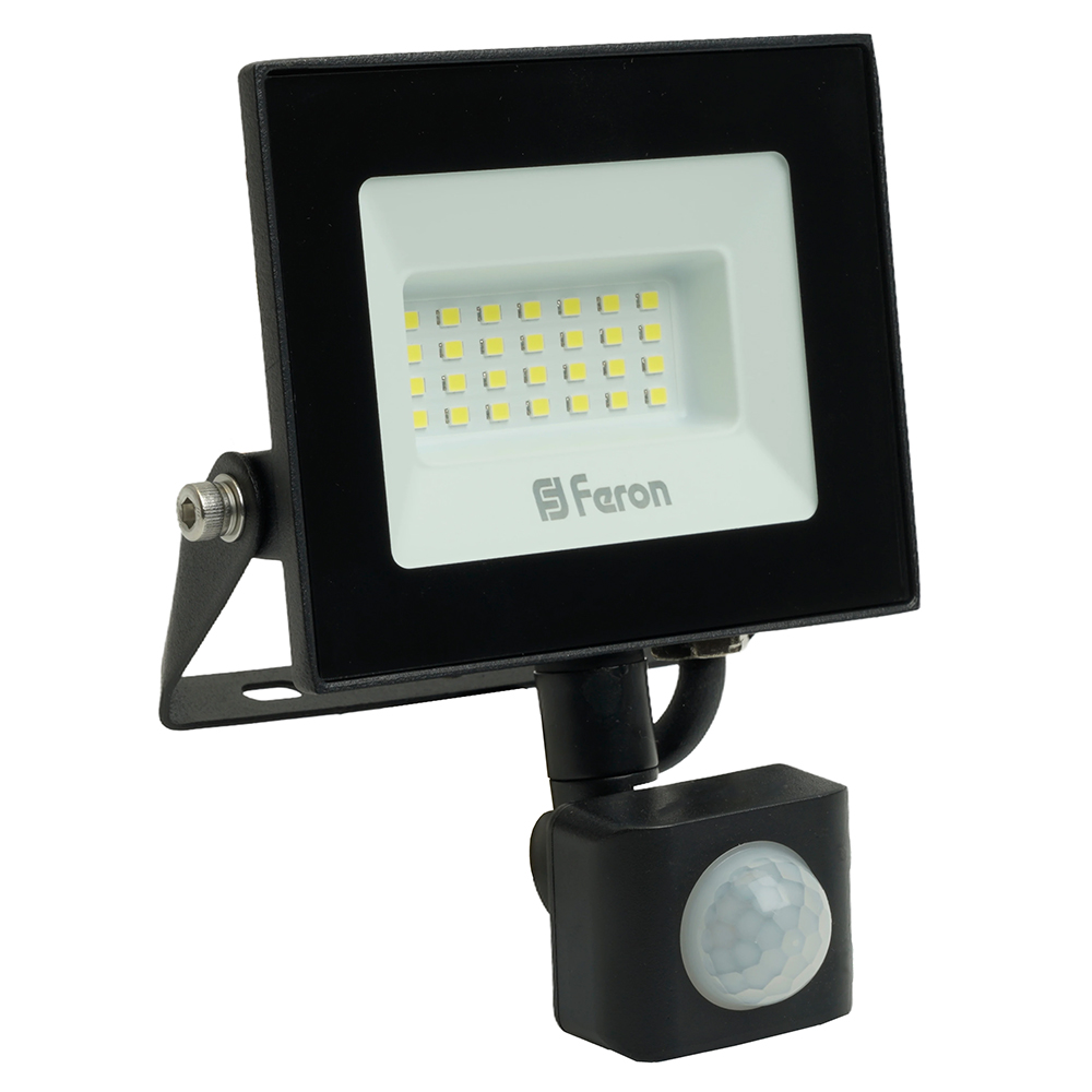 Прожектор светодиодный с датчиком движения 20W 6400K 230V черный IP44, LL-906 Feron (_20_)