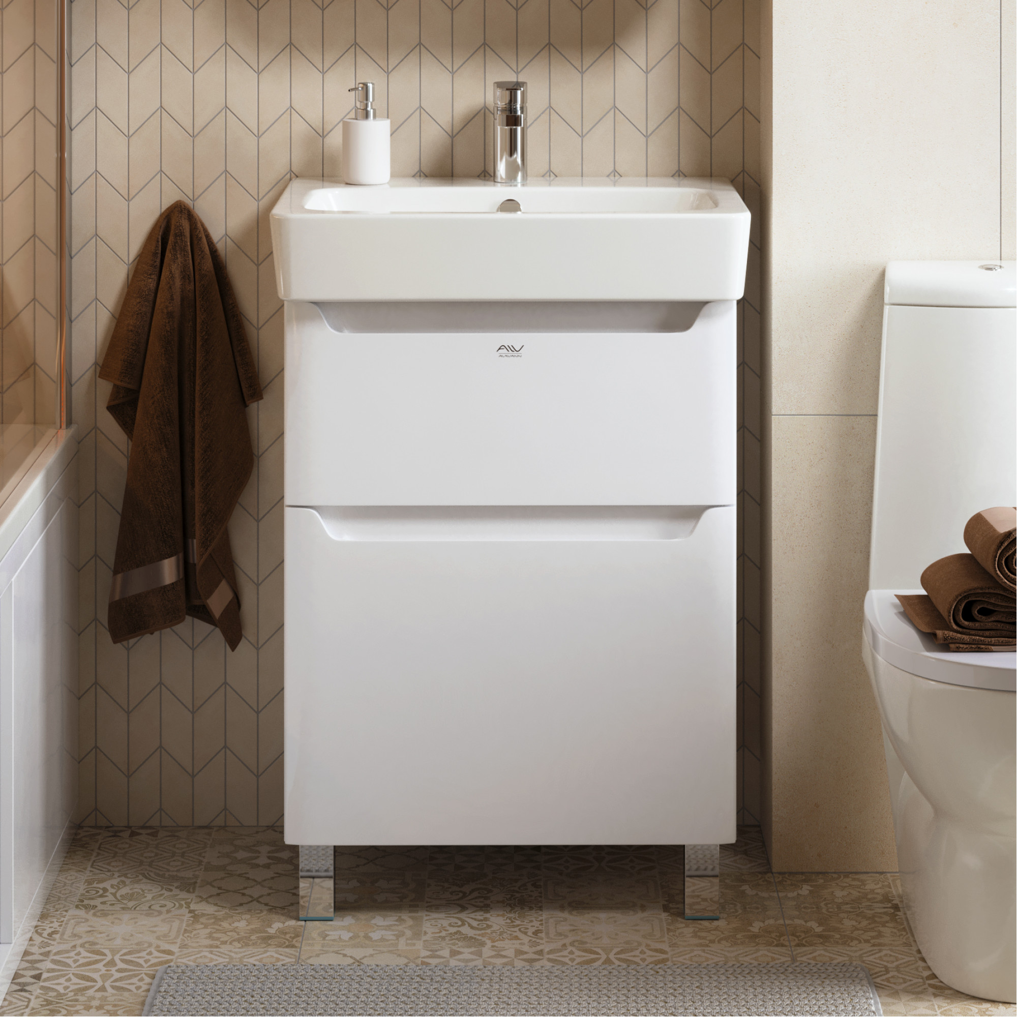 Тумба Lana 60 + ум. Нео 60 (белый) (1)