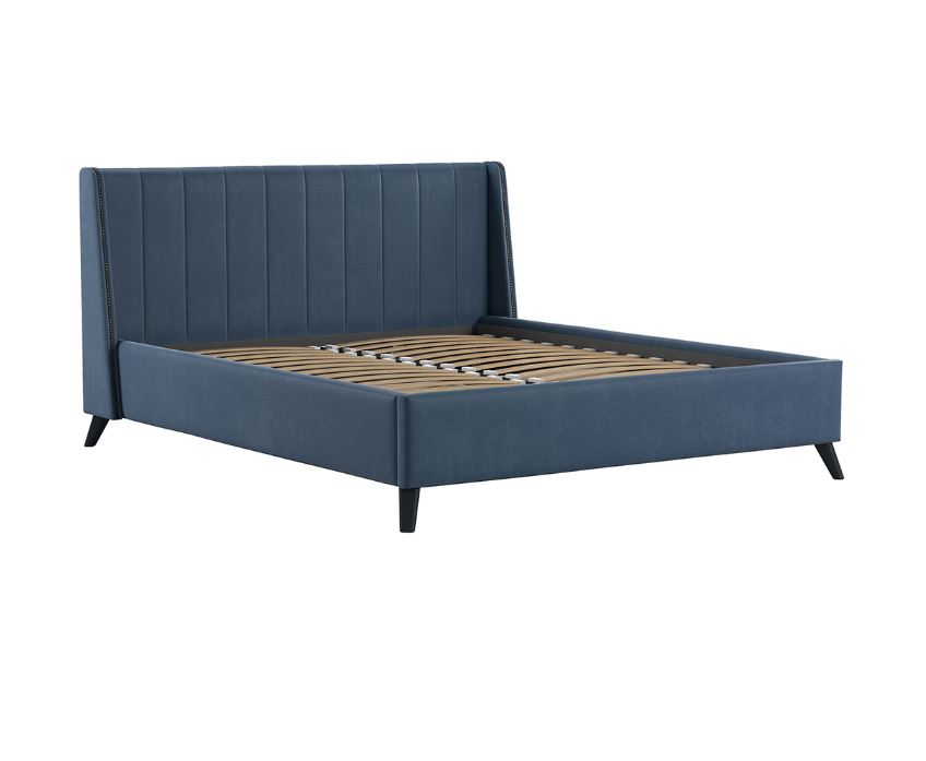Кровать двойная Мелисса 160  (Тори 83 велюр* (серо-синий)(основание+дно+механизм)