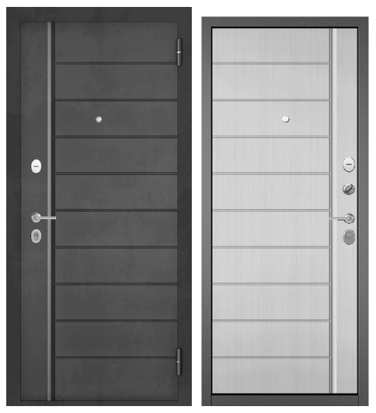 Дверь метал FAMILY ECO РР Антрацит букле, Бетон темный/Ларче белый Е-136, 2050, 860 R