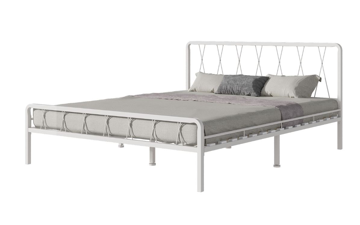 Кровать металлическая КМД 18 "КЛЭР" 900х2000, белый (разбор. с берез. ламелиями)