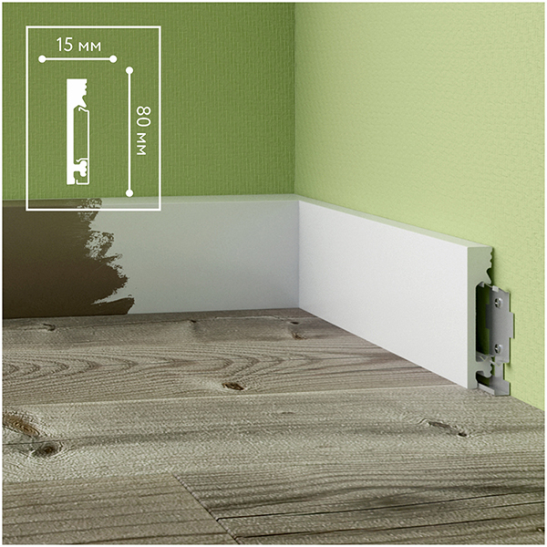 Плинтус напольный 1 UHD19/80С, белый, L 2,4 м (10)(Клипса или Клей)