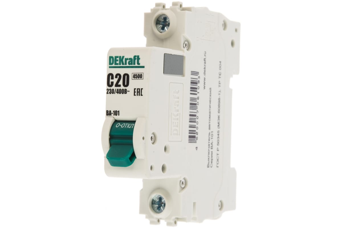 Автоматический выключатель 1Р 20А х-ка C ВА-101 4,5кА Dekraft (12)