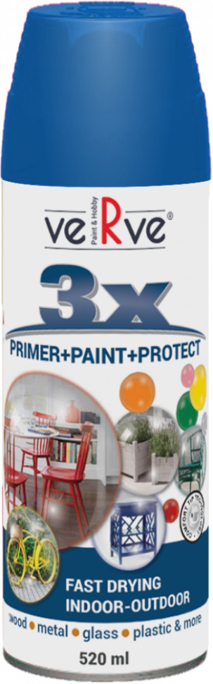 Универсальная акриловая эмаль VERVE 3X цвет: транспортный синий RAL5017, глянцевый, спрей 520мл (6)