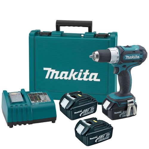 Шуруповерт Makita 18В, 42Нм, 3Ач, 2ск, 2акк, реверс, Li-ion, кейс