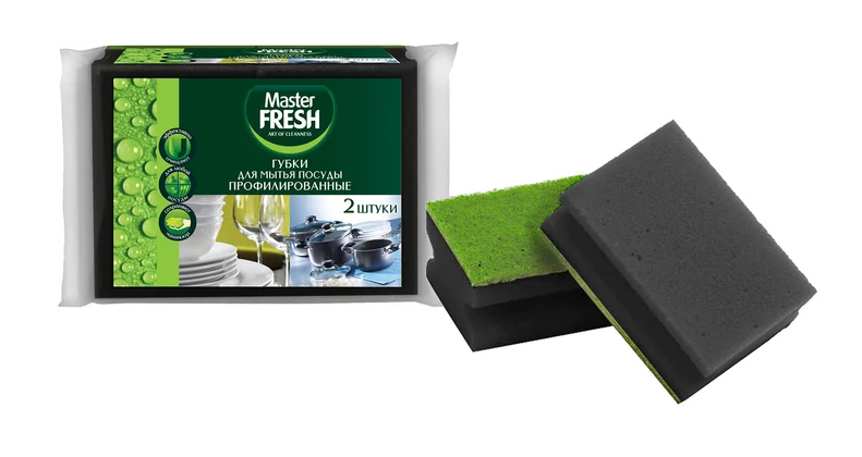 Губки для мытья посуды профилированные 2 шт black Master FRESH (50)