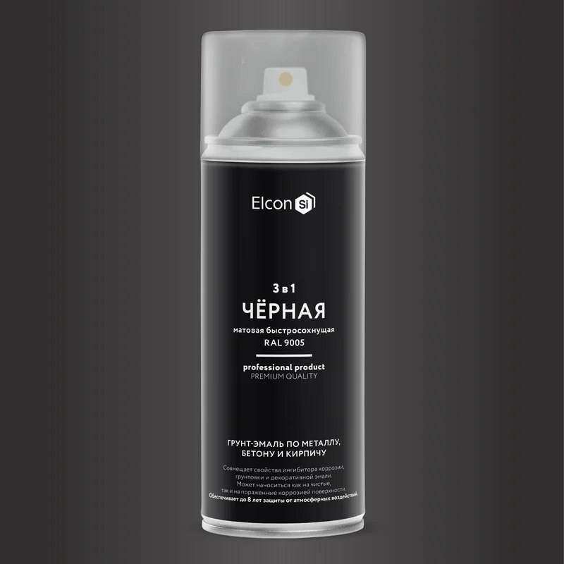 Грунт-эмаль по ржавчине Elcon 3 в 1 матовая черная 520 мл аэрозоль (12)