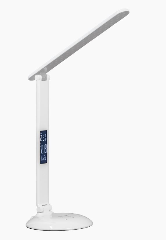 Настольный светодиодный светильник Lusott, 3 ур. яркости,9 Вт, Часы, Будильник, Календарь.USB зарядк