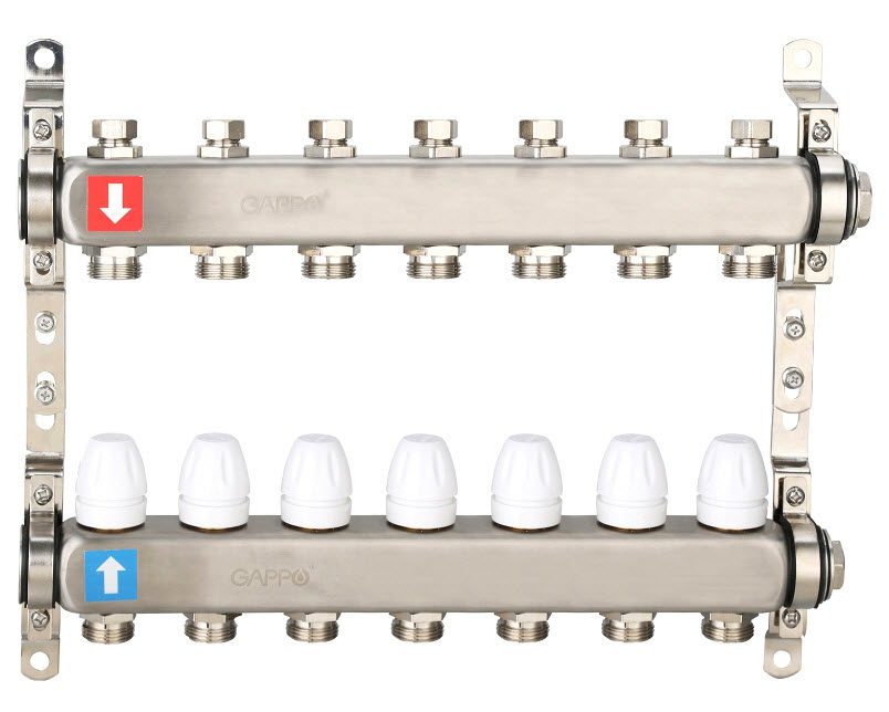 Коллектор регулируемый с запорными клапанами Нерж 7 вых GAPPO (1)