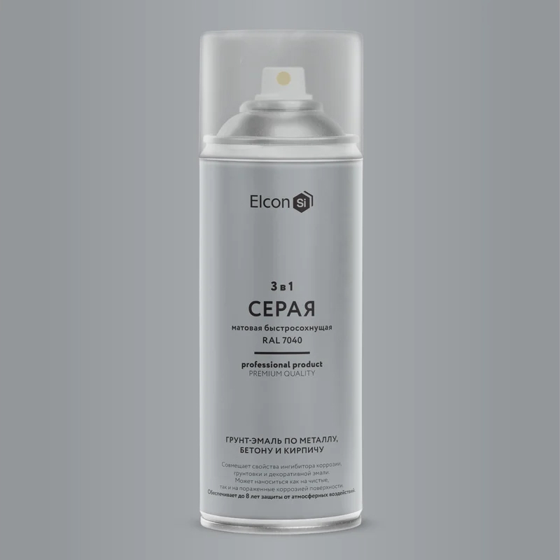 Грунт-эмаль по ржавчине Elcon 3 в 1 матовая серая 520 мл аэрозоль (12)