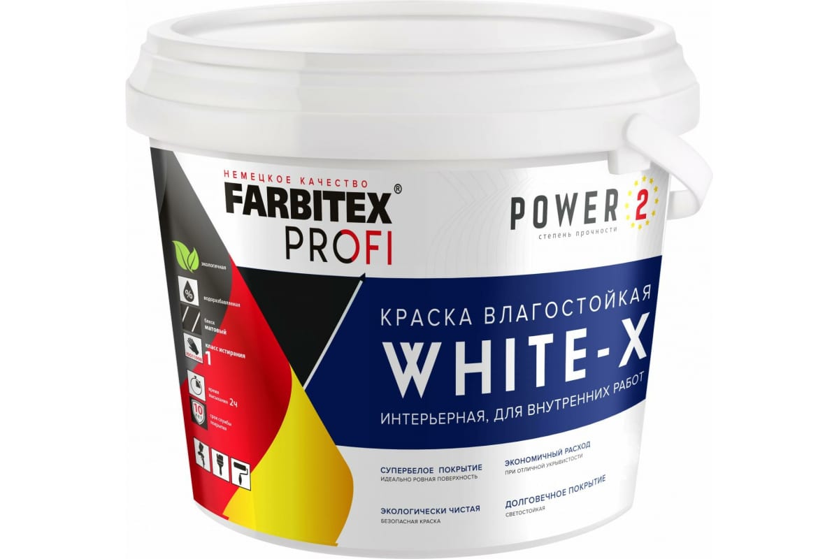 Краска акрил влагост-ая интерьерная супербелая база А 3кг/2л White-X Farbitex Profi (6/192)