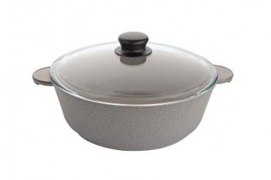 Жаровня а/п литая 3л. 26см. со стекл. крышкой (цвет:серый)