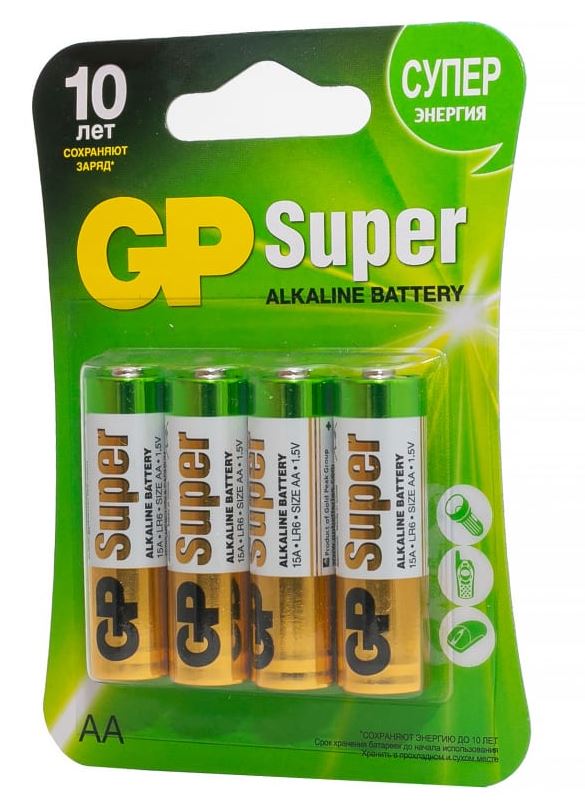 Алкалиновые батарейки GP Super Alkaline 15А АA - 4 шт. на блистере(_40_)