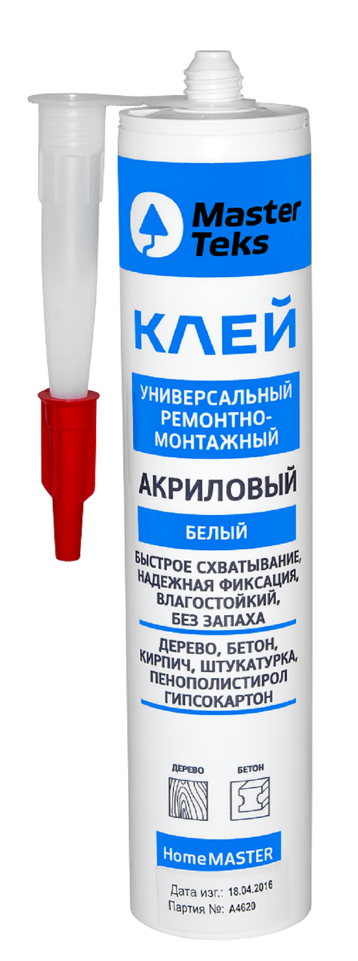Клей акриловый MasterTeks HomeMaster ремонтно-монтажный универсальный 400 гр белый (к) (12)