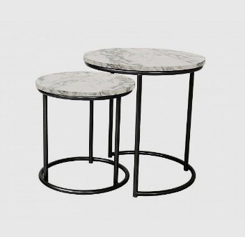 Стол журнальный МАТРЕШКА каркас чёрный /столешница ЛДСП Сабия (белый мрамор)  (к-т 2 шт.)