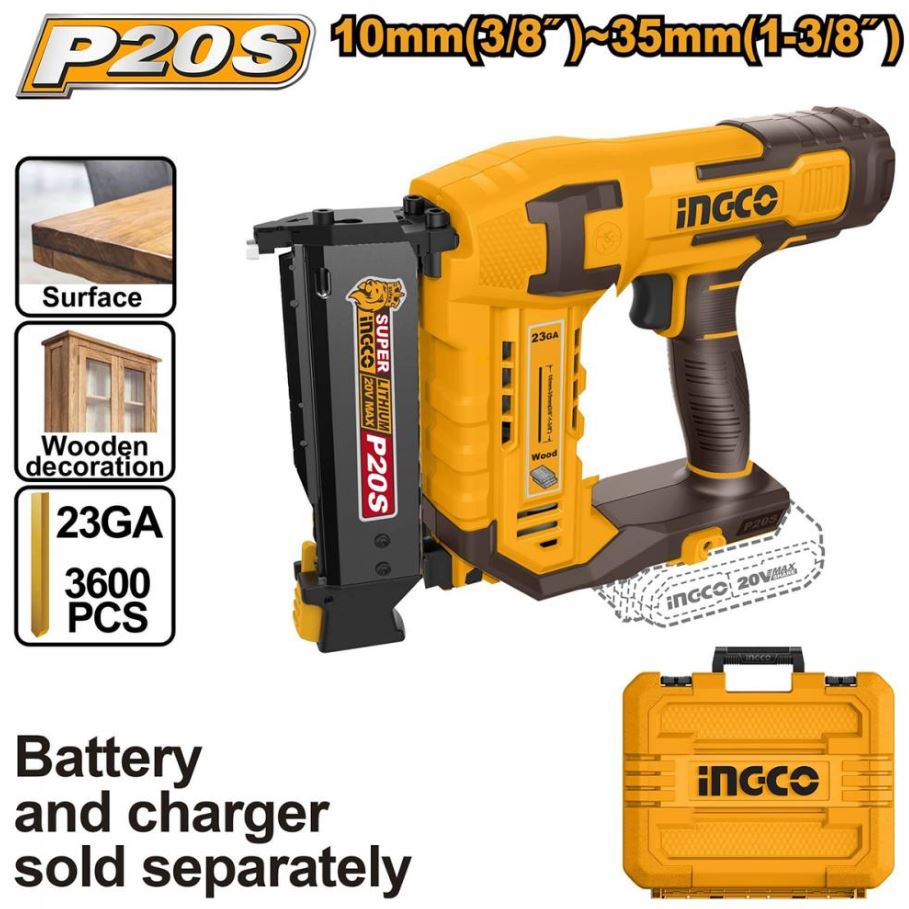 Нейлер аккумуляторный 10-35мм 20 В SUPER INGCO Без АКБ и З/У CBNLI3603 INDUSTRIAL тип гвоздей GA23