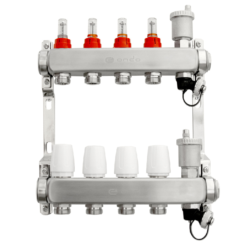 Коллекторная группа из нерж. стали с рег. клапанами и расходомерами, автоматич. воздухоотв.12х3/4
