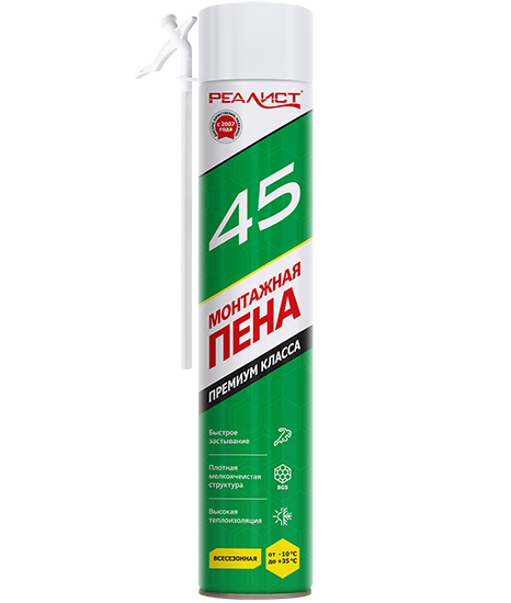 Пена монтажная бытовая REALIST Green 45л - всесезонная (12)