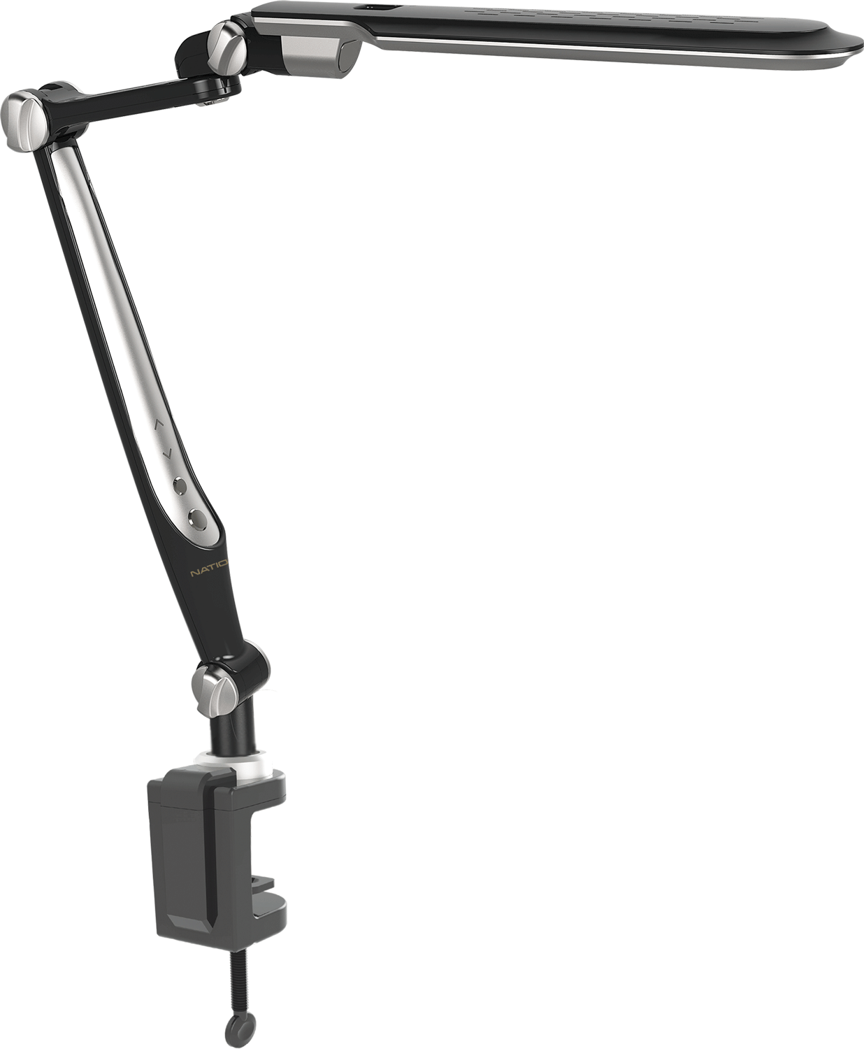 Настольный светильник черный/серебро,  светодиодный на струбцине, 10В(_6_)