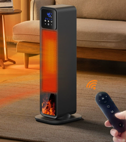 Обогреватель-колонна черный ПДУ с камином 21*19*61см